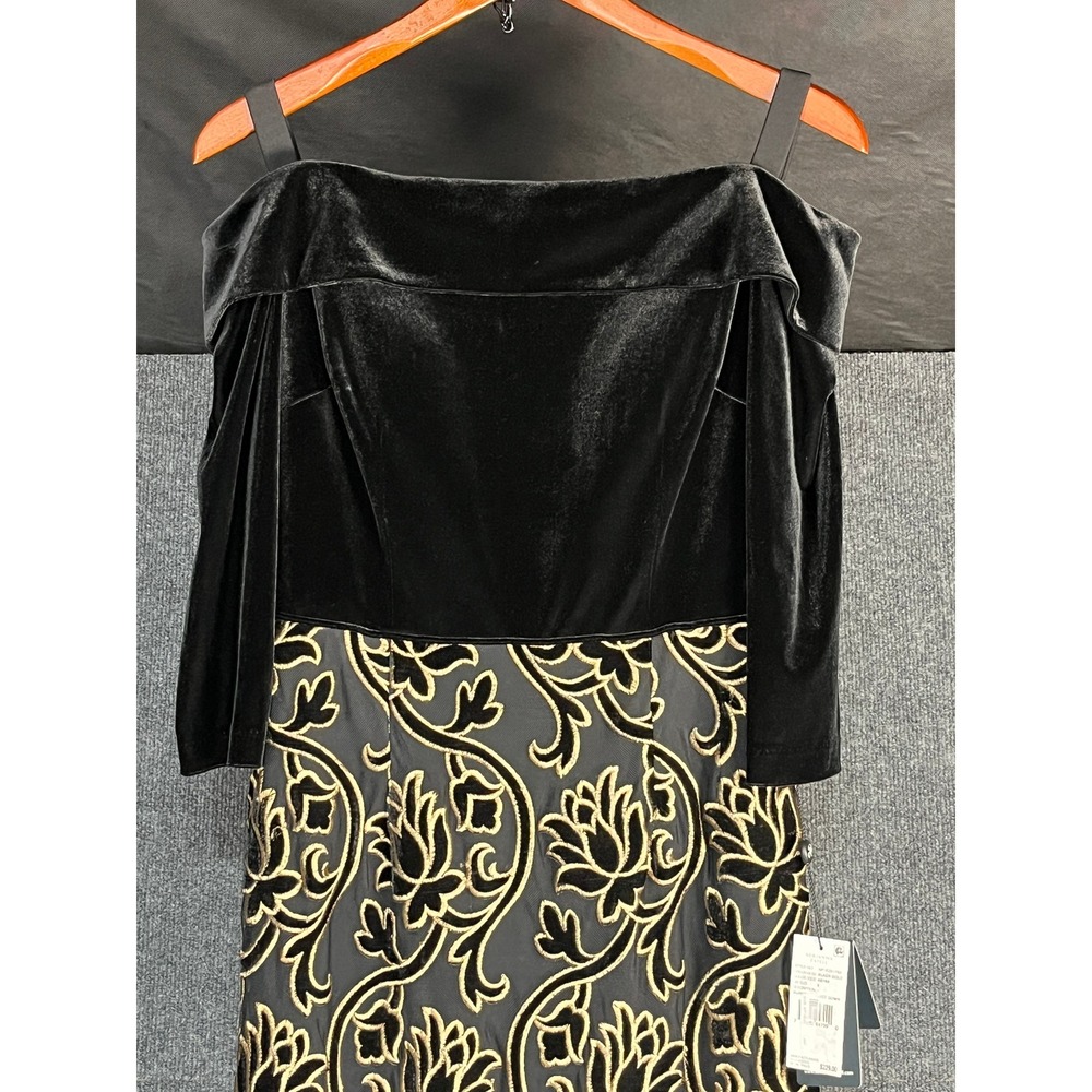 Adrianna Papell Black Velvet Off Shoulder Brocade Gown Formal Evening Size 6 - Picture 2 of 13